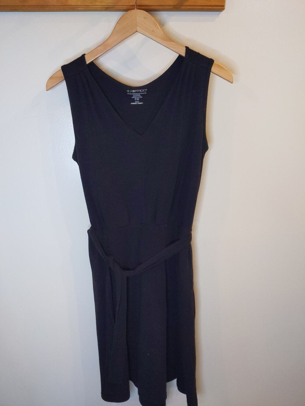 ExOfficio Black Sleeveless Wrap Tie Dress Travel Stretch V-Neck Medium